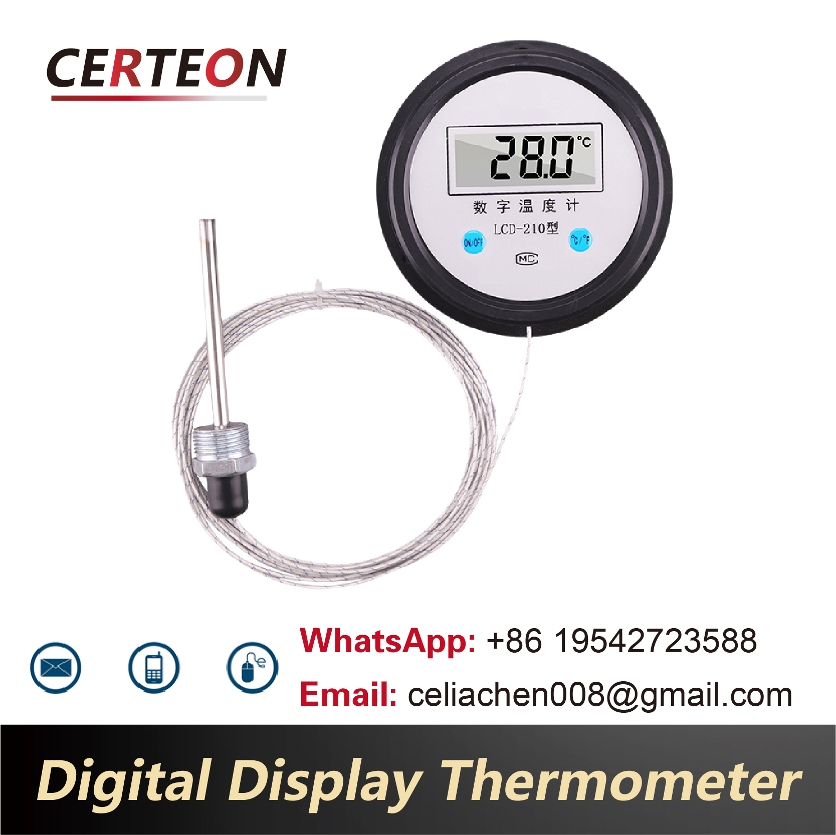 Digital Thermometer Digital Display Thermometer LCD-210 Electronic Temperature Gauge Accurate Digital Temperature Meter