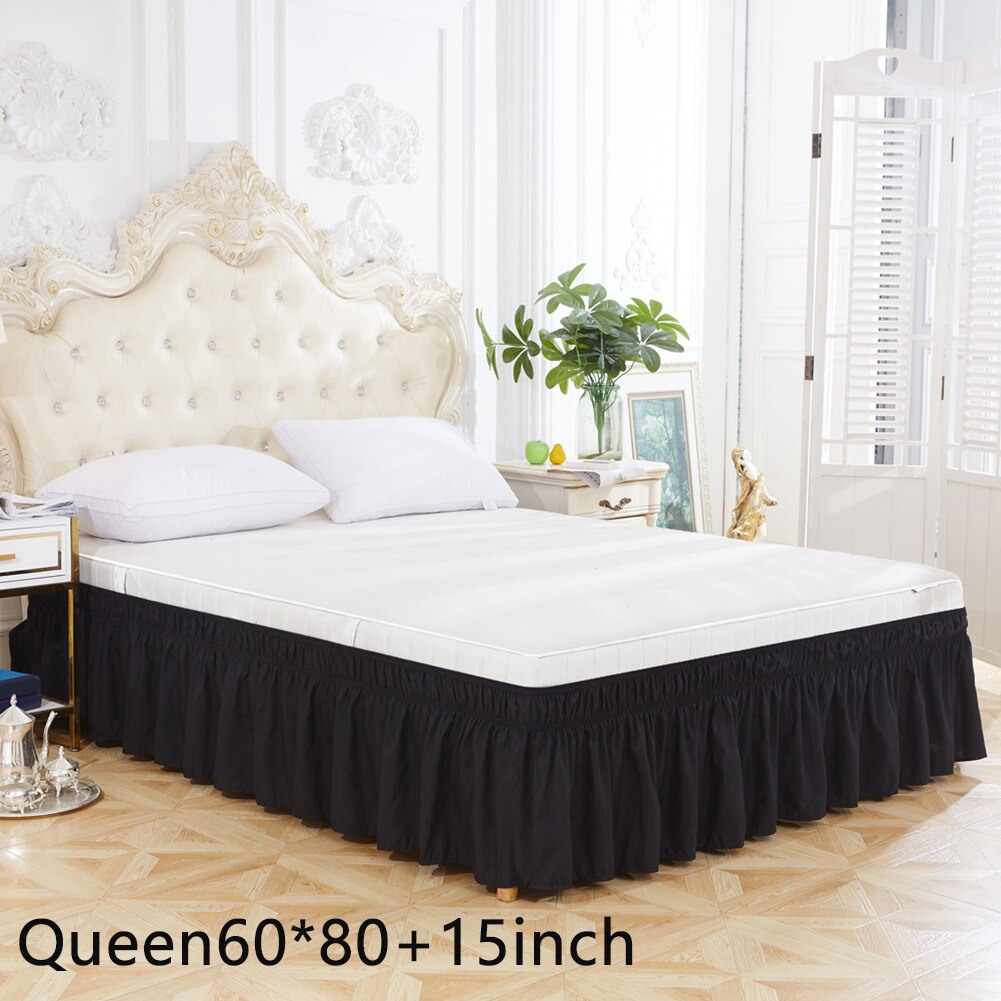 Drie Zijden Geen Oppervlak Bruiloft Elastische Ruches Solid Home Decoratie Cover Bed Rok Slaapkamer Hotel Twin Queen Wrap Rond: Black