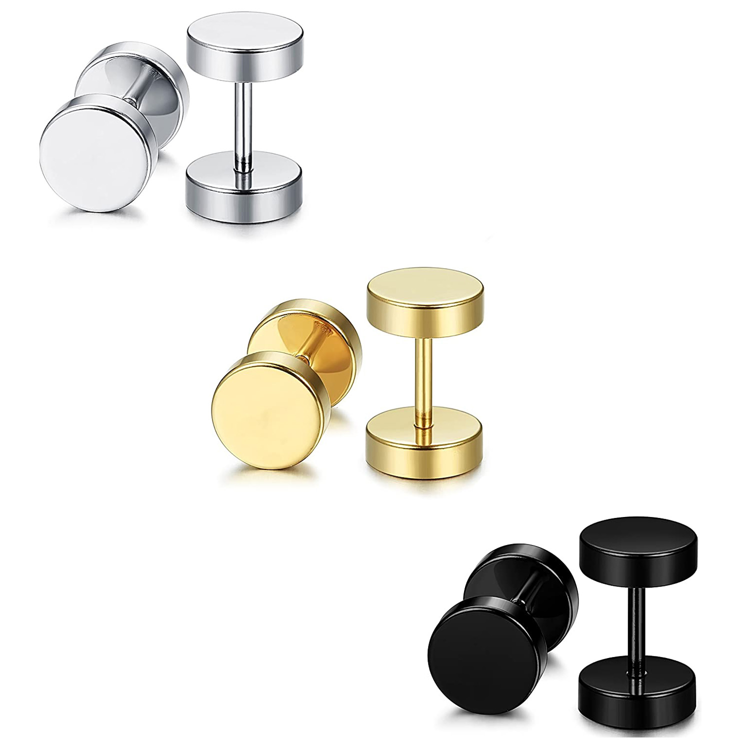 9 Pairs Stainless Steel CZ Stud Earrings Hoop Earrings Gauge Earrings Set for Men Women piercing earrings