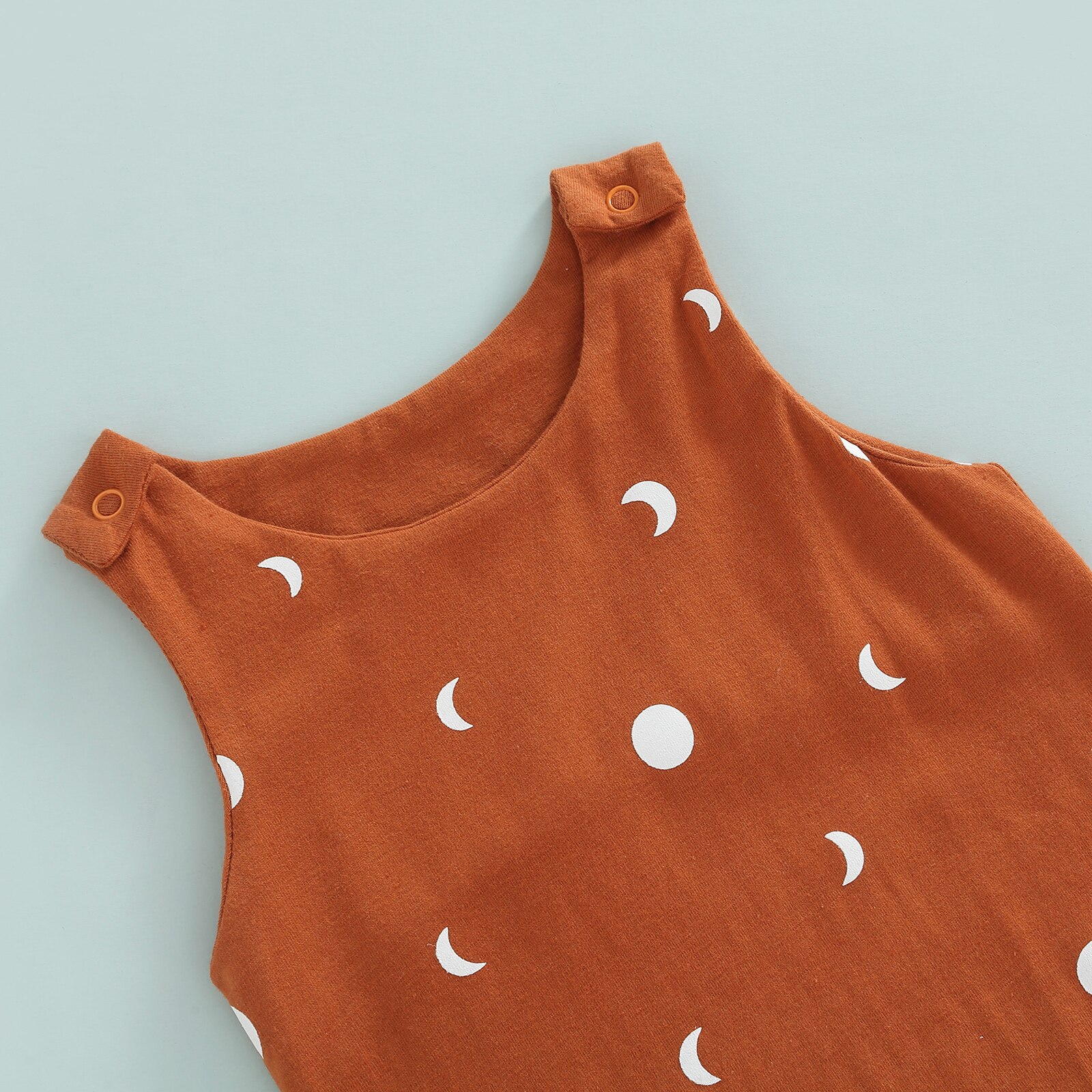 Tuta estiva da bambino per bambina, pagliaccetto girocollo Casual senza maniche con stampa sole e luna