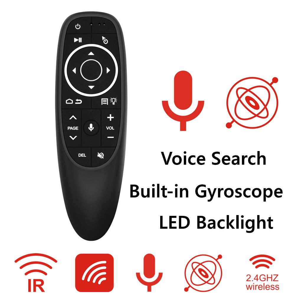 L8 star  g10 fjärrkontroll 2.4g air mouse gyroscope google smart voice ir rf universell fjärrkontroll för android tv box  hk1 x96 mini: Bakgrundsbelyst gyro röst