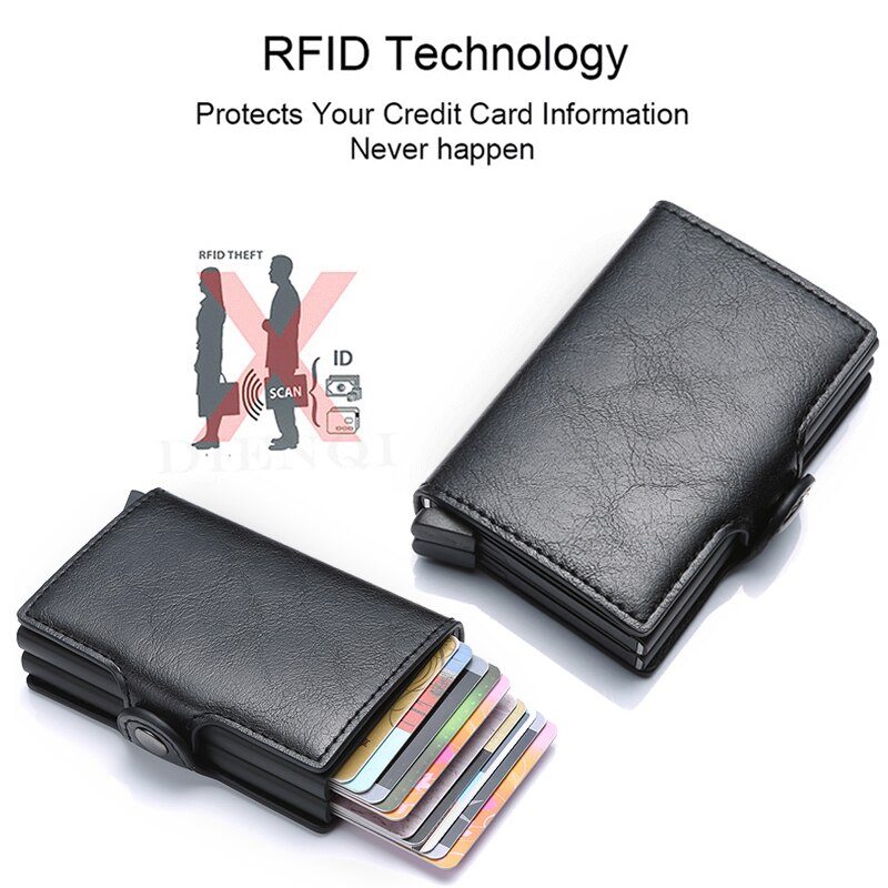 Antykradzieżowe etui na karty kredytowe Rfid Portfele Męskie skórzane pudełko aluminiowe Metalowe męskie torebki Małe etui na karty Minimalistyczny portfel