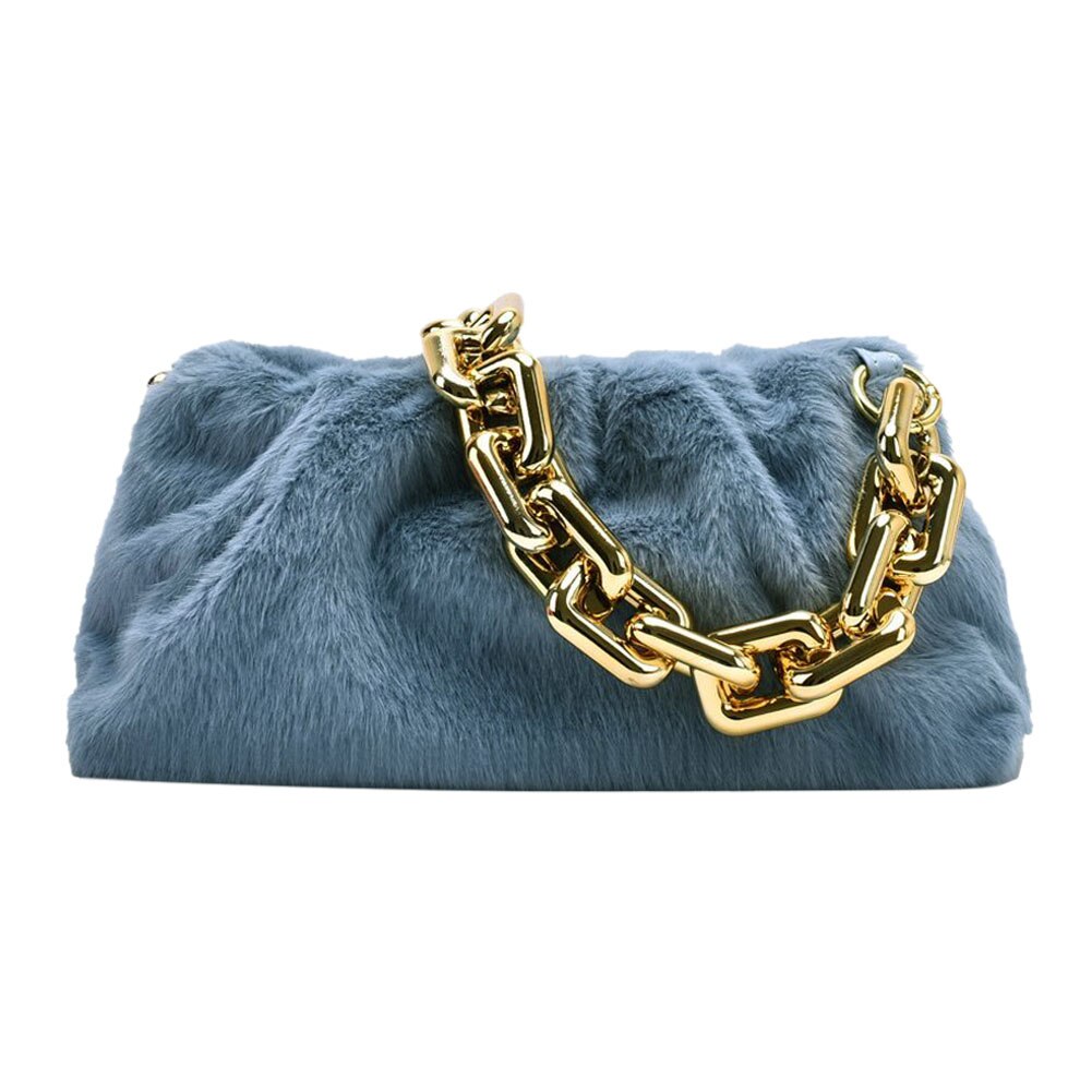 Bolso de mano para mujer, de nube, de felpa, suave, informal, con cadena gruesa, para mujer, bolso de hombro de viaje, bolsos con asa superior: Azul