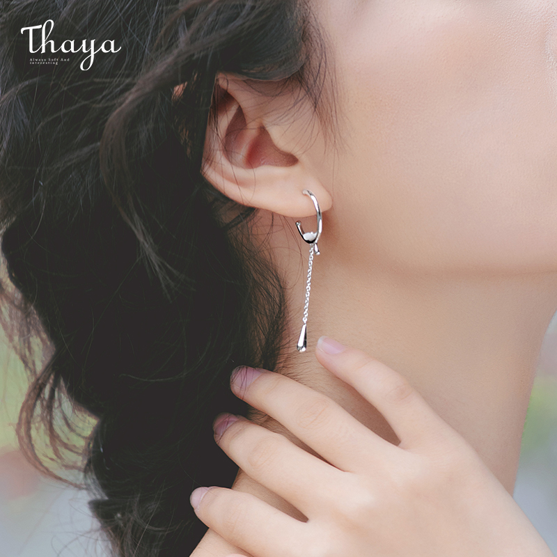 Thaya 925 Zilveren Vrouwen Oorbel Peachblossom Leuke Stud Earring Dangle Chain Party Prachtige Pendientes Fijne Sieraden