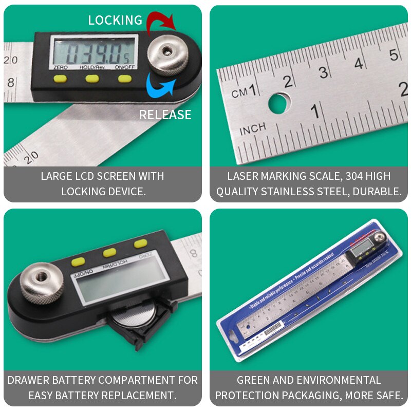 Digital Protractor 200mm Digital Angle Finder Protractor Ruler Meter Inclinometer Goniometer Level Electronic Angle Gauge