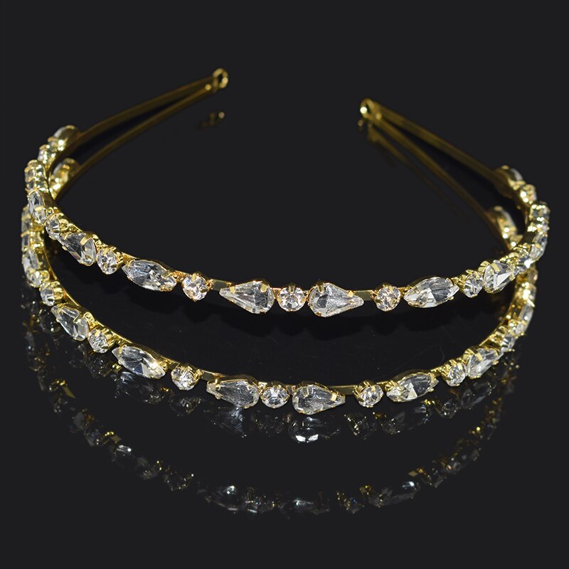 Luksusowa lśniąca ślubna kryształowa Tiara dla księżniczki na konkurs piękności Prom Rhinestone z pałąkiem na głowę cyrkon pasmo włosów akcesoria do włosów: TS-8014 Gold