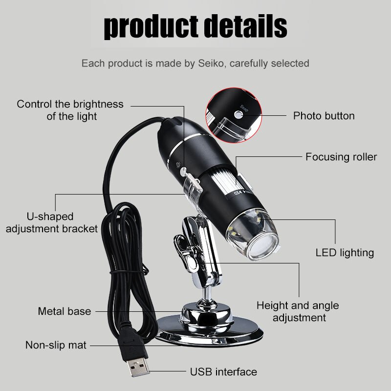 Portable HD 1600X 2MP Zoom Microscope 8 LED Micro USB Digital Handheld Magnifier Endoscope Camera