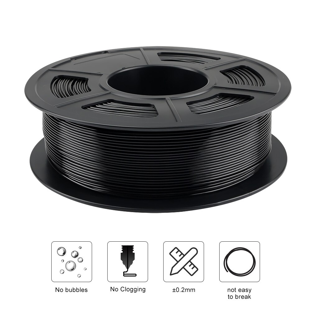 Hiprecy PETG 3D Printer Filament 1.75mm Dooling Material Black Color PETG 3D Filament Consumables 1KG/2.2LBS