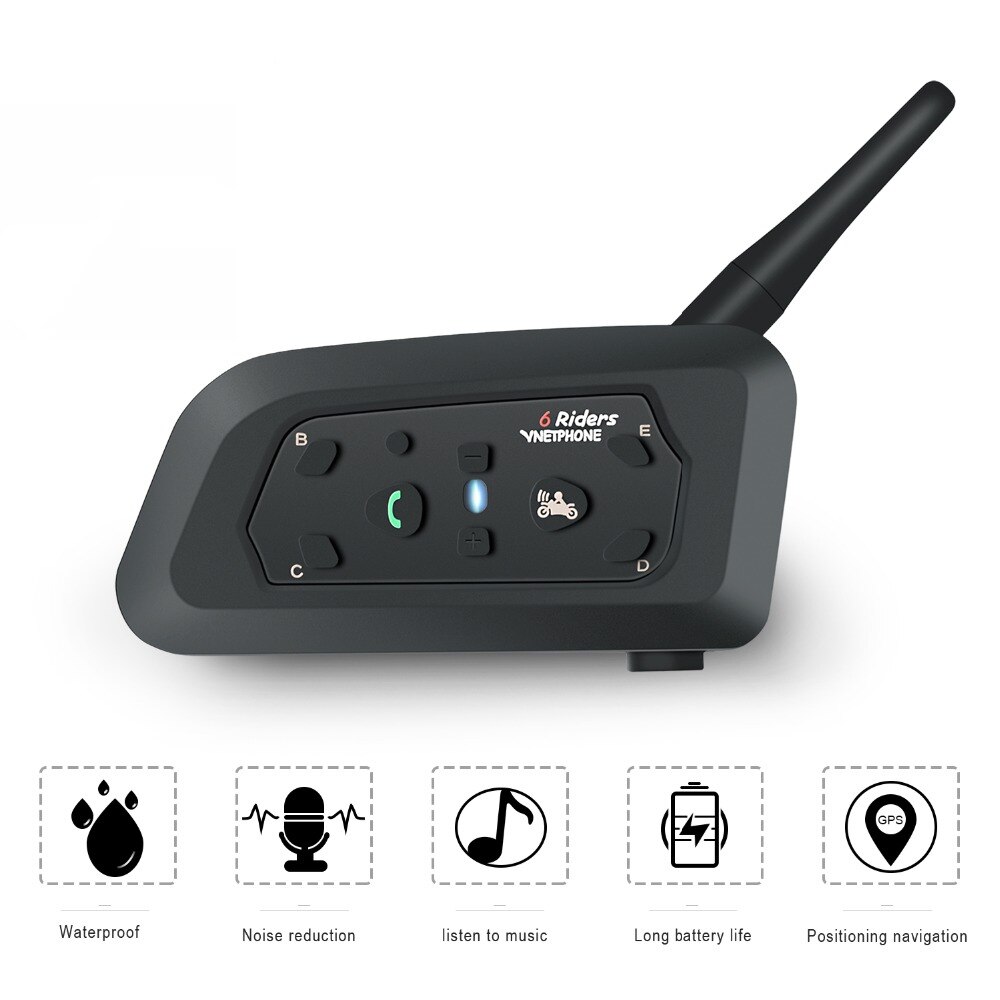 EU R6/E6/V6 Helmet Intercom 6 Riders 1200M Motorcycle Bluetooth Intercom Headset Walkie Talkie Helmet BT Interphone/Vnetphone