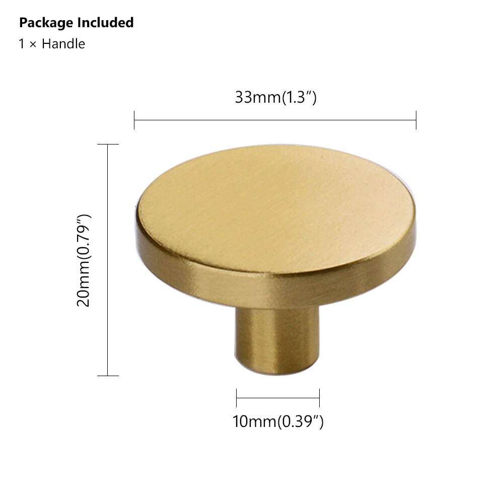 Moderna mässingsguldskåpknoppar och handtag runda lådknappar kökshandtag skåp drar massiva mässingsknappar i mässing: 33mm
