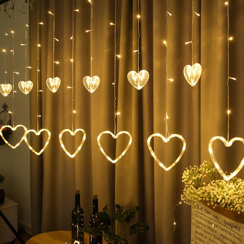 Eu Plug Hartvormige Gordijn Licht Fairy String Lights Kerstmis Garland Outdoor Voor Feest Thuis Bruiloft Jaar Decor: Warm