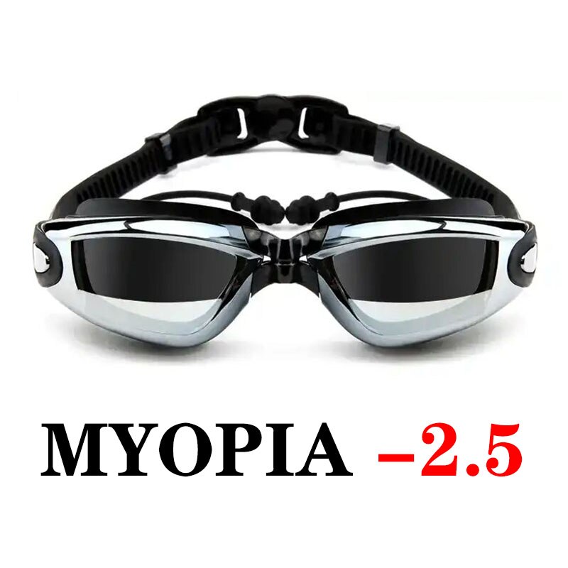 Óculos de natação ótico para homens e mulheres, óculos de grau para miopia para piscina, profissional, à prova d&#39;água, óculos de grau para mergulho adulto: Myopia Black -2.5