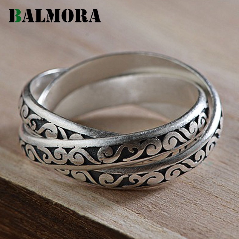 BALMORA Reale di 990 Puro Argento Retro Buona Volontà Nuvole Strati Impilabile Anelli di Cerimonia Nuziale per Le Donne Madre Fresco Elegante di Modo di Bijoux