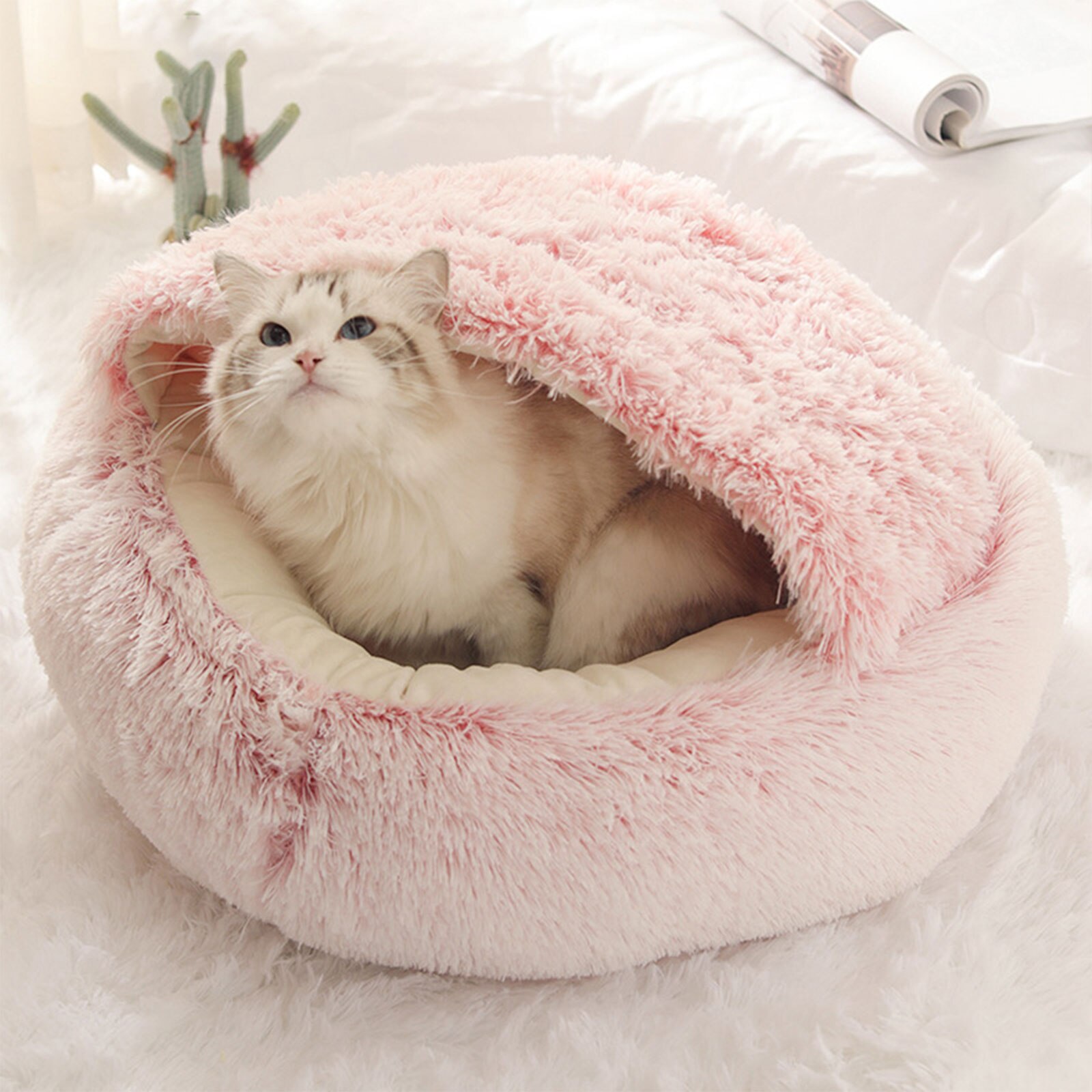 Soft Pet Dog Cat Bed Round Fluffy Cat Sleeping Basket Long Plush Warm Pet Mat For Small Dogs For Cats Nest 2 In 1 Cat Bed