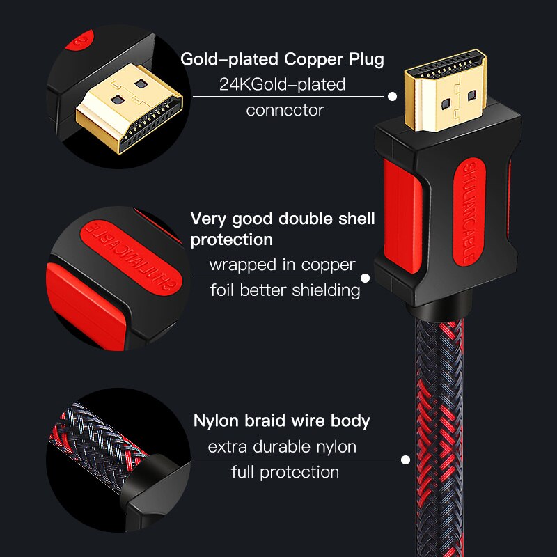 Shuliancable hdmi kabel 2.0 4k hdmi till hdmi för hd tv xbox  ps3/4 dator lcd laptop kabel 4k/60hz hdmi 1m 2m 3m 5m 10m 15m 20m