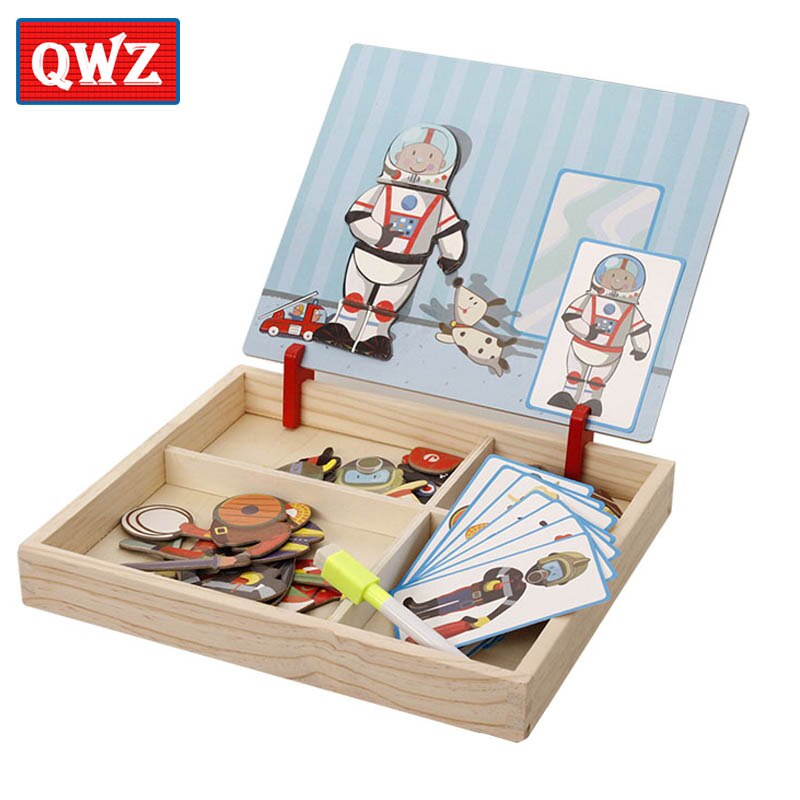 Multifunctional Wooden Magnetic Puzzle Toys Children 3D Puzzle Figure/Animals/ Vehicle /Circus Drawing Board Learning Wood Toys: QWZ070-Career-N