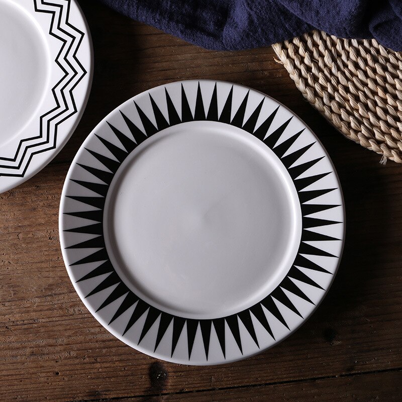Céramique pratique assiette nordique Vintage créative, gâteau aux fruits Steak salade motif géométrique vaisselle grand plat: S2