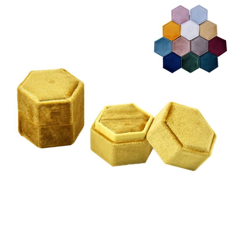 Caja de anillos única de terciopelo caja de anillo hexagonal de San Valentín con tapa desmontable: E