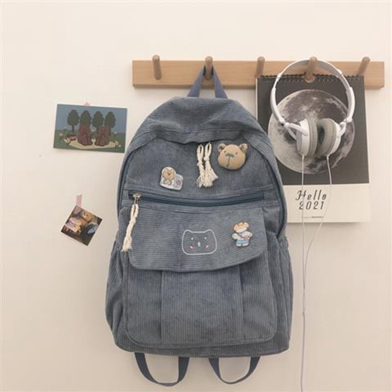 High School Backpack Corduroy Bag: 2
