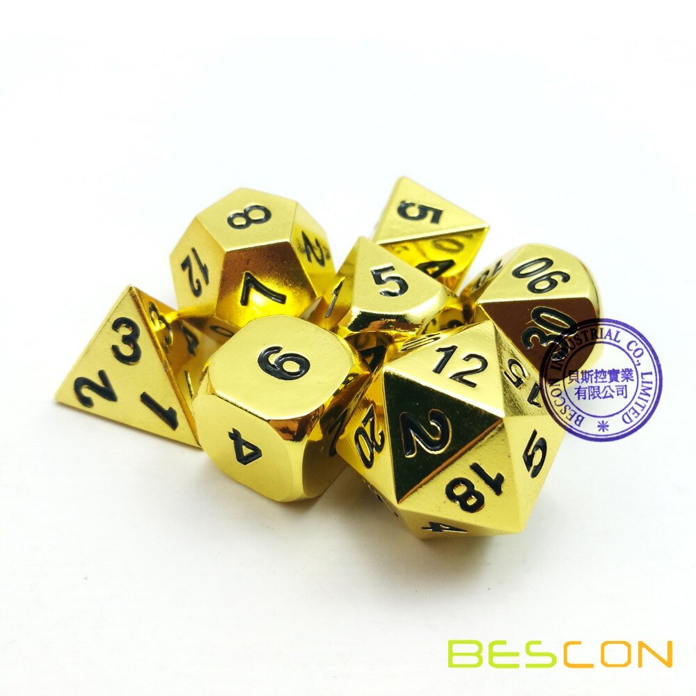 einstellen von 7 Luxus Metall Goldene polyedrisch spiel Würfel einstellen, goldene RPG spiel Würfel 7 stücke einstellen von d4 d6 d8 d10 d12 d20 d %