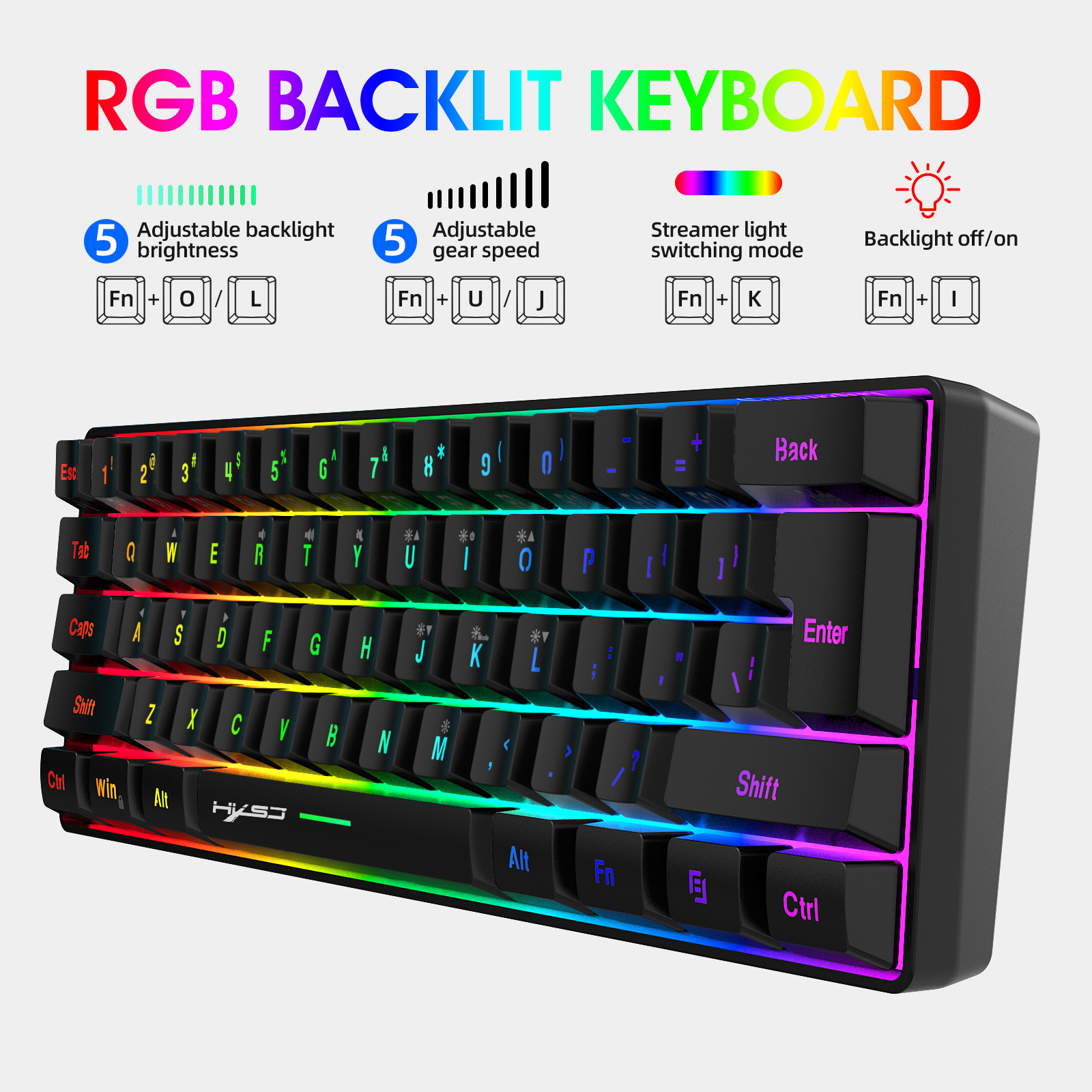 60 % tragbare Mini-Gaming-Tastatur- und Mauskombinationen, kabelgebundene Tastatur, ergonomische kabellose RGB-Maus mit Hintergrundbeleuchtung für Laptop-Spiele