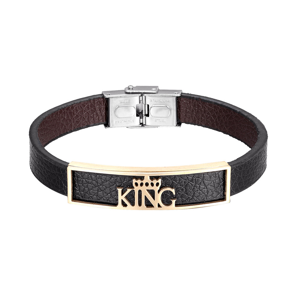 Cool Man Bracelet Jewelry King Bracelet Stainless Steel Accessories Adjustable Multilayer Leather Jewelry Armband: 17cm / Hot Stamping