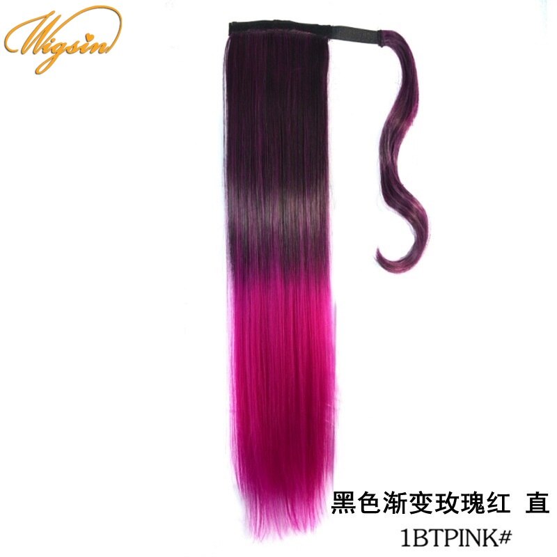 WIGSIN Synthetic Ponytails Wrap Around Clip In Hair Extension 22Inch Long Wavy Ponytail Ombre Red Pink Style Hairpiece for Women