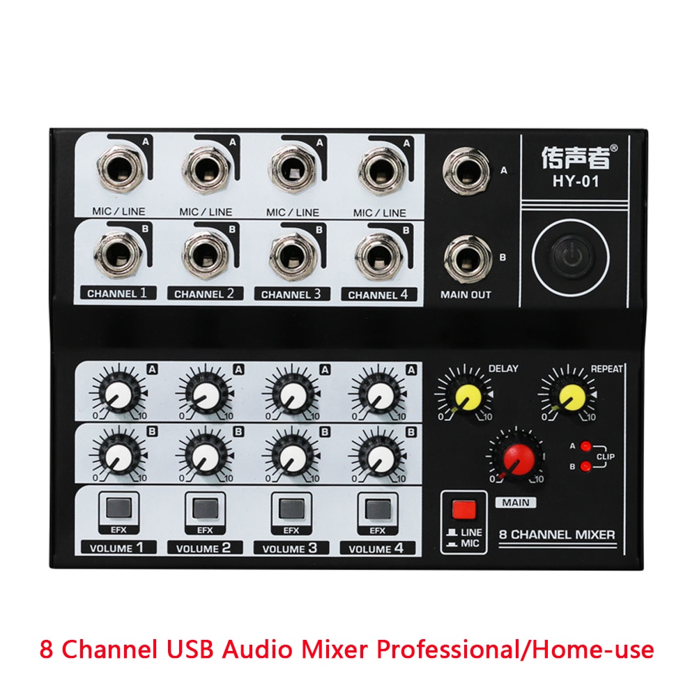 8 Channel Multifunctional USB Audio Mixer Portable Sound Mixer Home-use Dual Microphone Inputs Sound Mixer