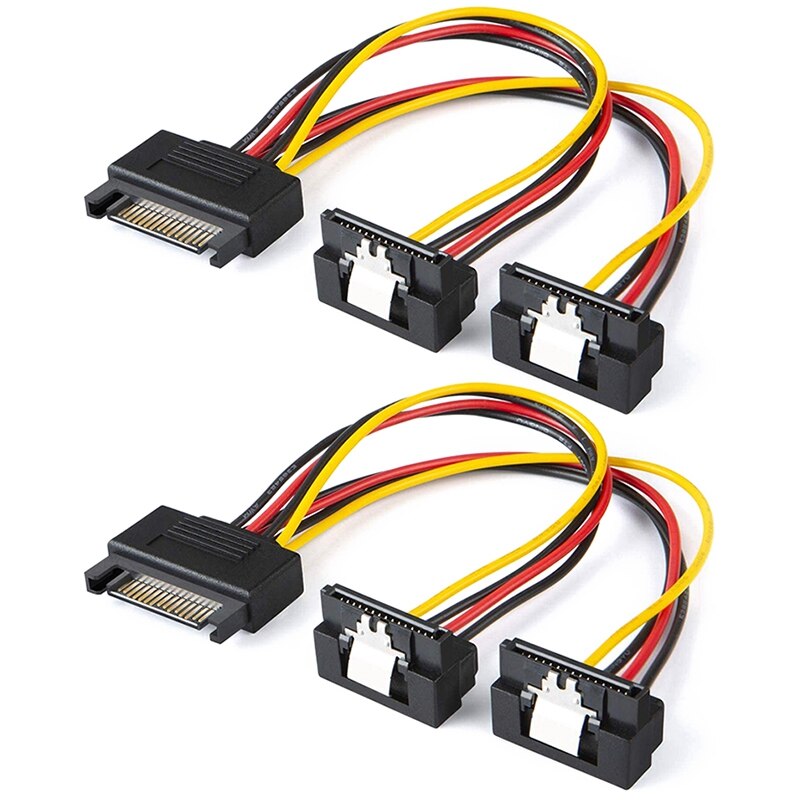Sata Voedingskabel, 2-Pack 8-Inch Sata 15 Pin Male Naar 2Xsata 15 Pin Down Hoek Vrouwelijke Power Splitter kabel: Default Title