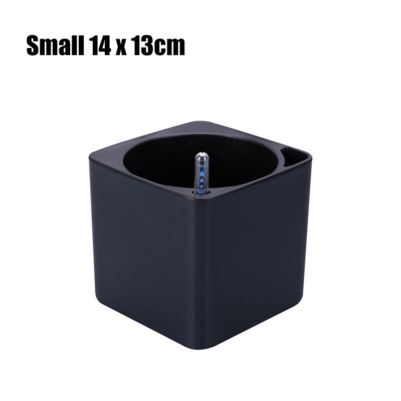 Maceta de plástico de autorriego para escritorio, maceta Rectangular cuadrada para plantas, con indicador de nivel de agua, para oficina y jardín: S Black
