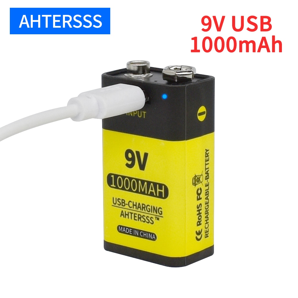 1-16 Pcs Usb 9V 6F22 Oplaadbare Batterij 9V 6f22 Lithium Ion Batterij 1000 Mah Voor Multimeter rookmelder Etc Batterijen