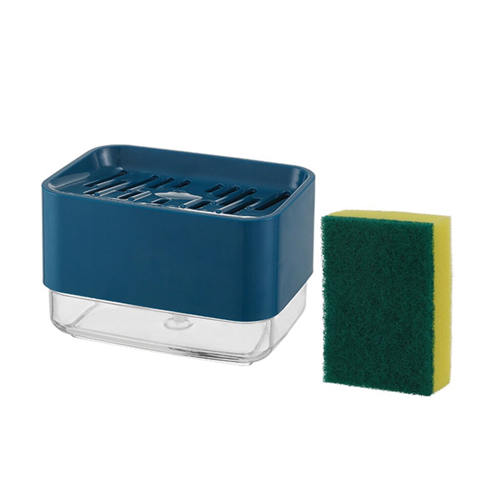 Caja dispensadora automática de jabón líquido para cocina, estropajo tipo prensa, soporte de esponja, caja dispensadora de jabón S55: Azul marino