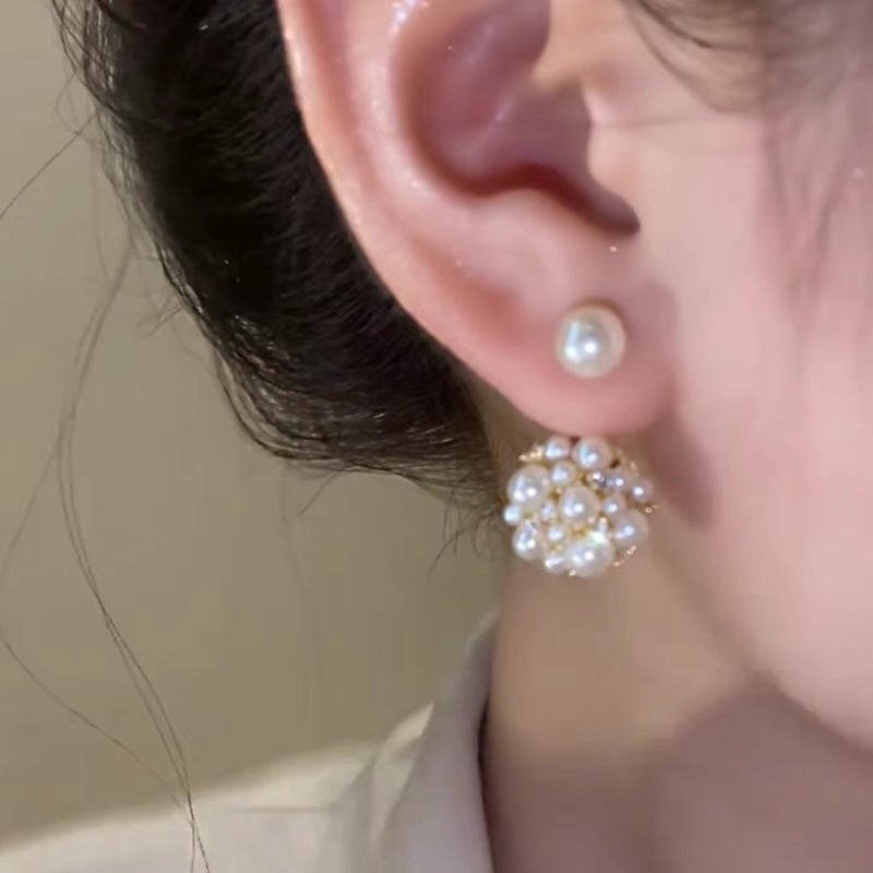 Pendientes de tuerca de bola de perlas de imitación Retro francés para mujer, joyería de , accesorios simples elegantes, al por mayor, , 2023