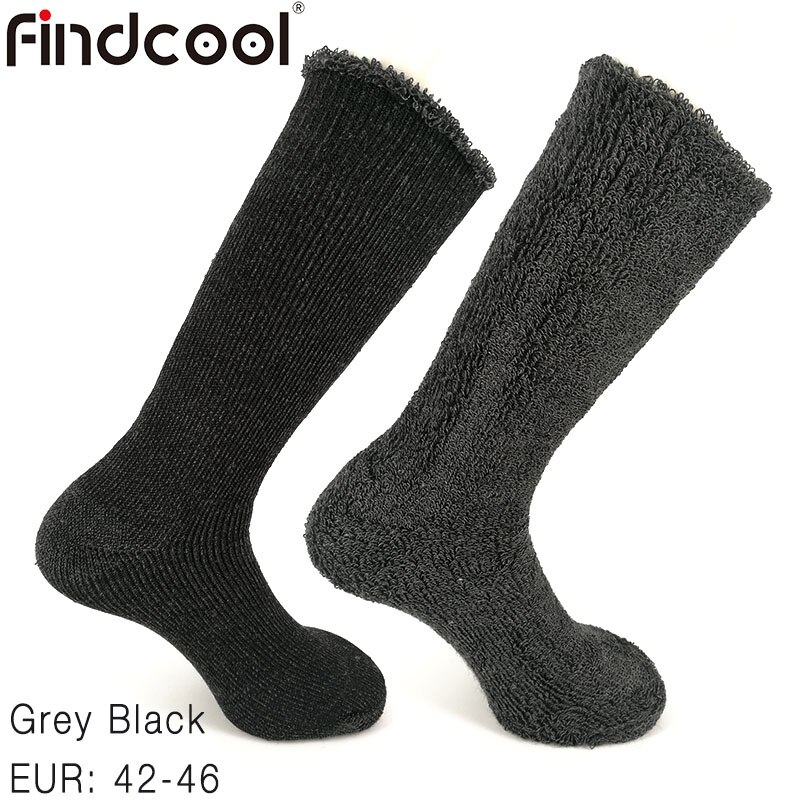 Findcool merino uld sokker til kvinder mænd vinter udendørs skiløb cykling sports sokker tykkere varmere sokker: Grå sort eur 42-46