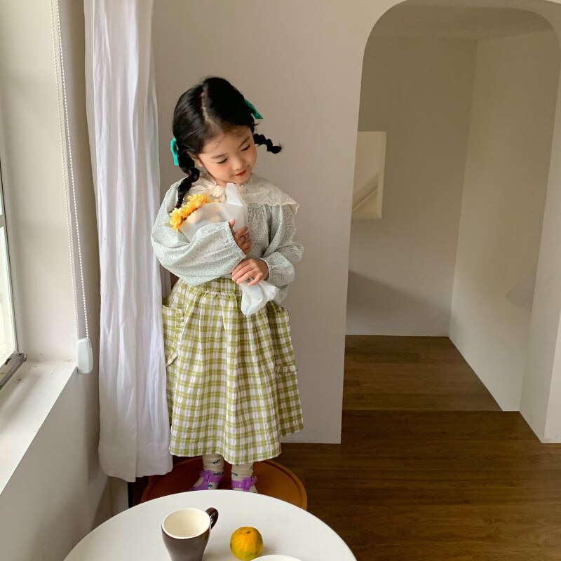 Gonne per ragazze 2022 primavera nuovi bambini moda cotone Plaid lungo abbigliamento ragazza bambino A-line bambino gonna con volant per bambini