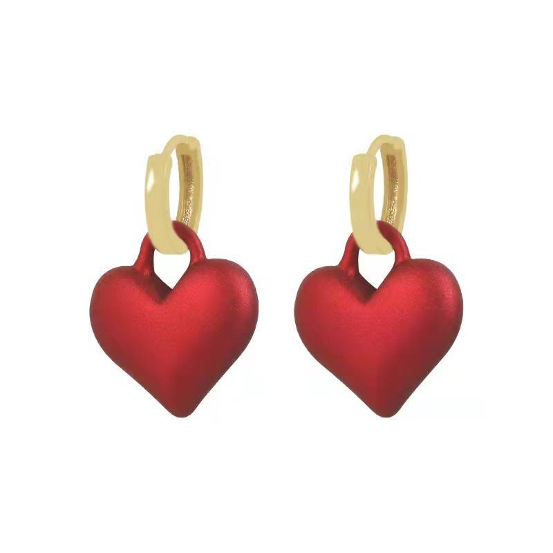 LATS 2022 Premium Frosted Matte Red Heart Dorp Earring Korean Earrings for Woman Party Sweet Jewelry