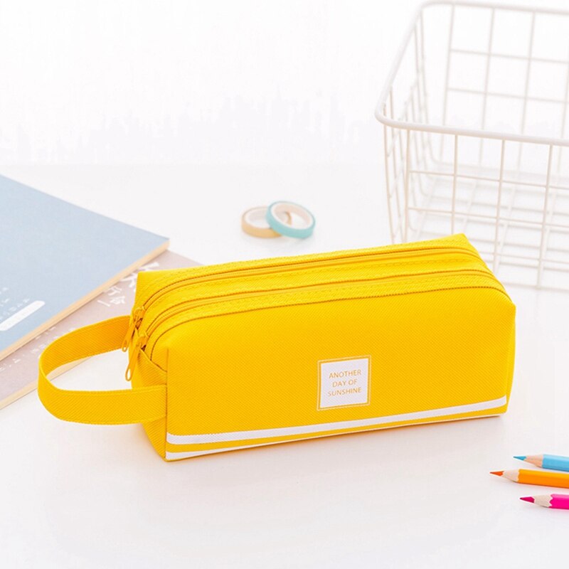 Candy Color Large Capacity Pencil Cases Bags Double Zipper Korea Fabric Pen Box Pouch Case School Office Stationary Supplies: YW