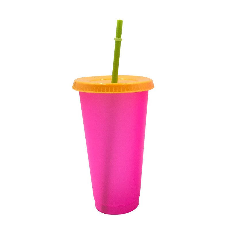 1/5 st färgförändrande plasttumblare återanvändbara missfärgningskopp med lock och halm: Lila