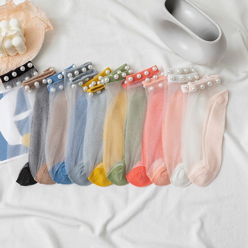 Lente en zomer dames ademende parelmoer glazen zijden sokken japanse snoepkleur casual studentensokken: Default Title