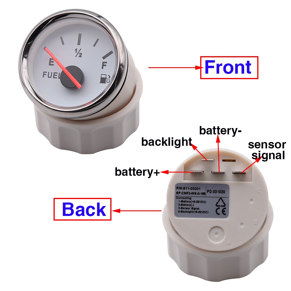 Boat Car 52MM Fuel Level Gauge with Fuel Level Sensor 90 120 140 200 240 260MM Stainless Steel Fuel Level Meters Fit 0~190ohm