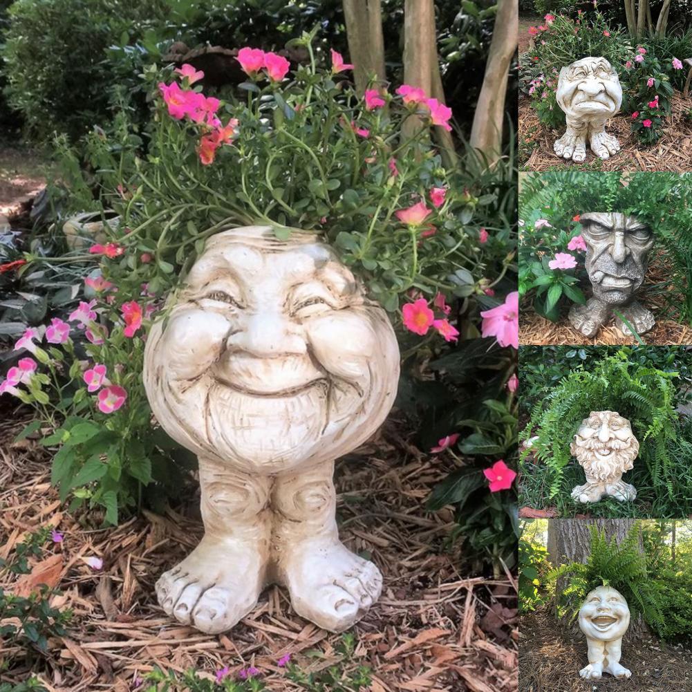 Muggly Gezicht Planters Bloempot Delicate Grappig Hars Muggle Gezicht Interessante Planter Plant Vaas Voor Tuin Outdoor Standbeeld