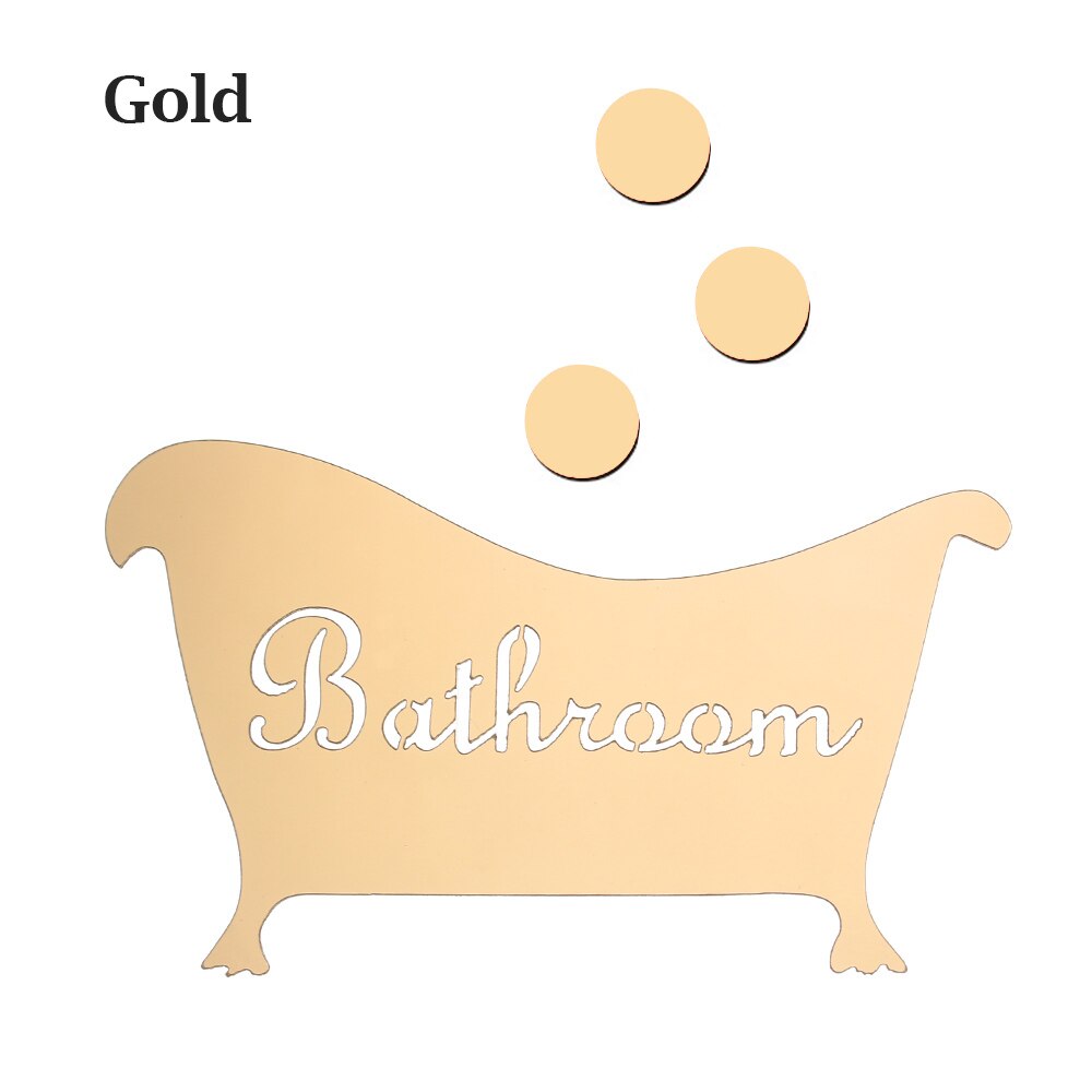 Funny Door Entrance Sign 3D Mirror Wall Sticker Kids Men Women Bathroom DIY Wall Stickers Decals Bar Home Decor: Gold