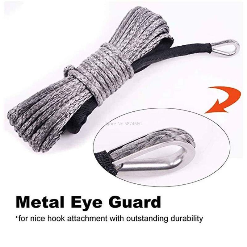 Winch Rope String Line Cable with Sheath Gray Synthetic Towing Rope 15m 7700LBs Car Wash Maintenance String for ATV UTV Off-Road