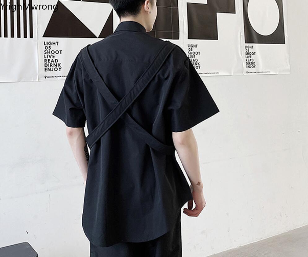 Plus size afneembare ring harnas kooiband hiphop harajuku streetwear heren overhemd zak blouse vrouw koreaanse punk