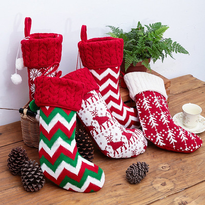 Rode Kous Gebreide Sokken Voor Home Decoratie Kerst Cadeau Zak Snoep Zakken Bag Kerstsok Ornamenten