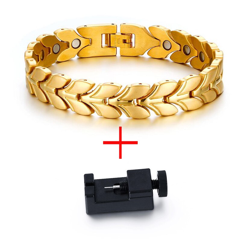 Vnox – Bracelets en chaîne de blé magnétique pour hommes, couleur or: gold Add tool