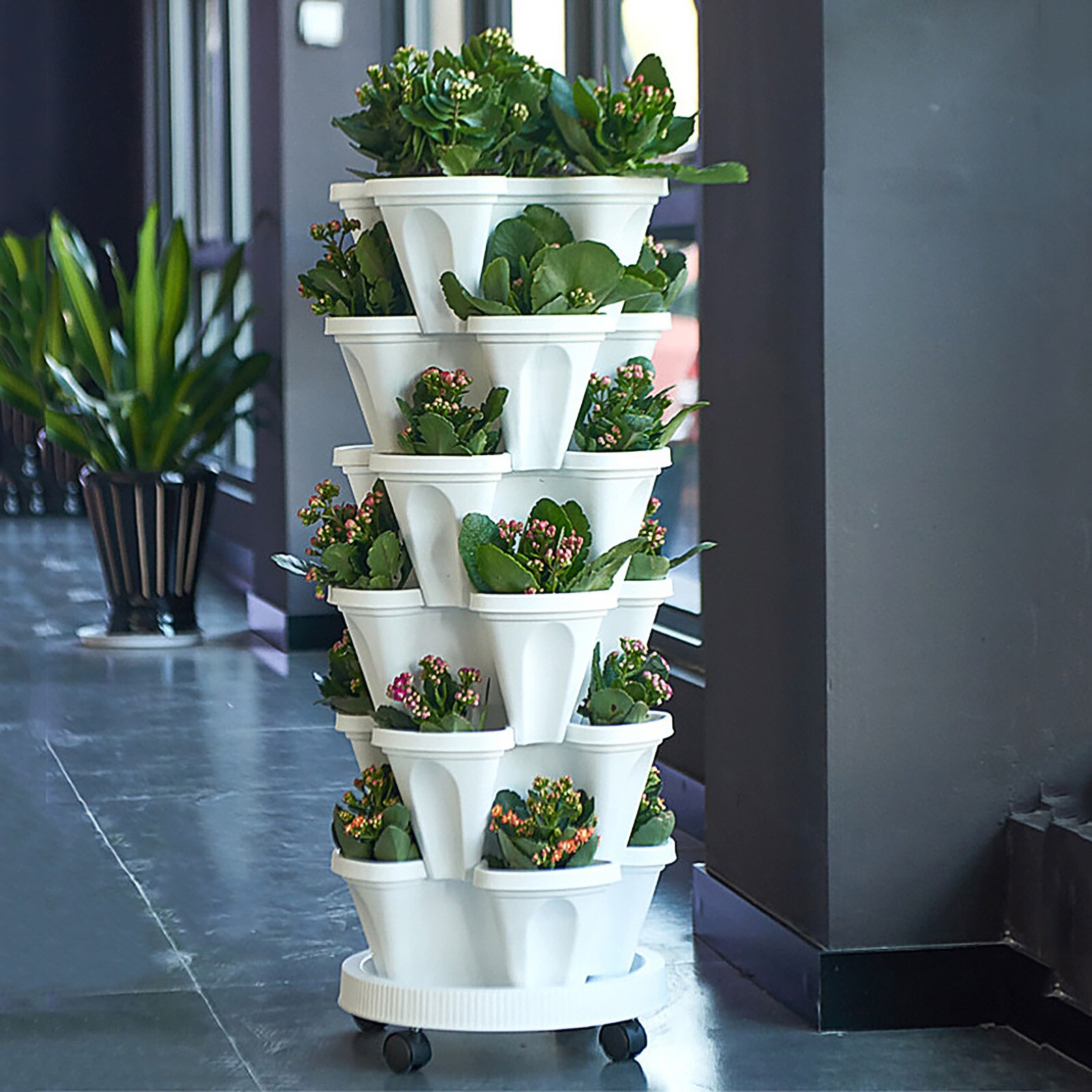 Stackable Flower Tower Strawberry Planter Multi-Layer Combination Vertical Planter Three Petal for Strawberry Herb Vegetable Pot