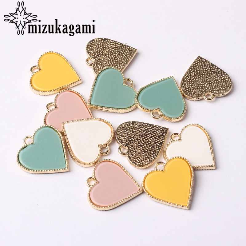 Zinc Alloy Golden Resin Candy Sweet Heart Cute Charms 20mm 6pcs/lot For DIY Necklace Jewelry Making Finding Accessories