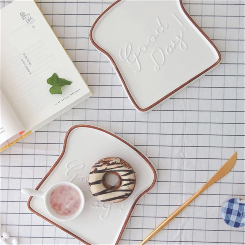 6.5 Inch Toast Shape Plates Ceramic Dinner Plate Porcelain Food Tray Kitchen Tools Tableware Kid Breakfast Bread Dish