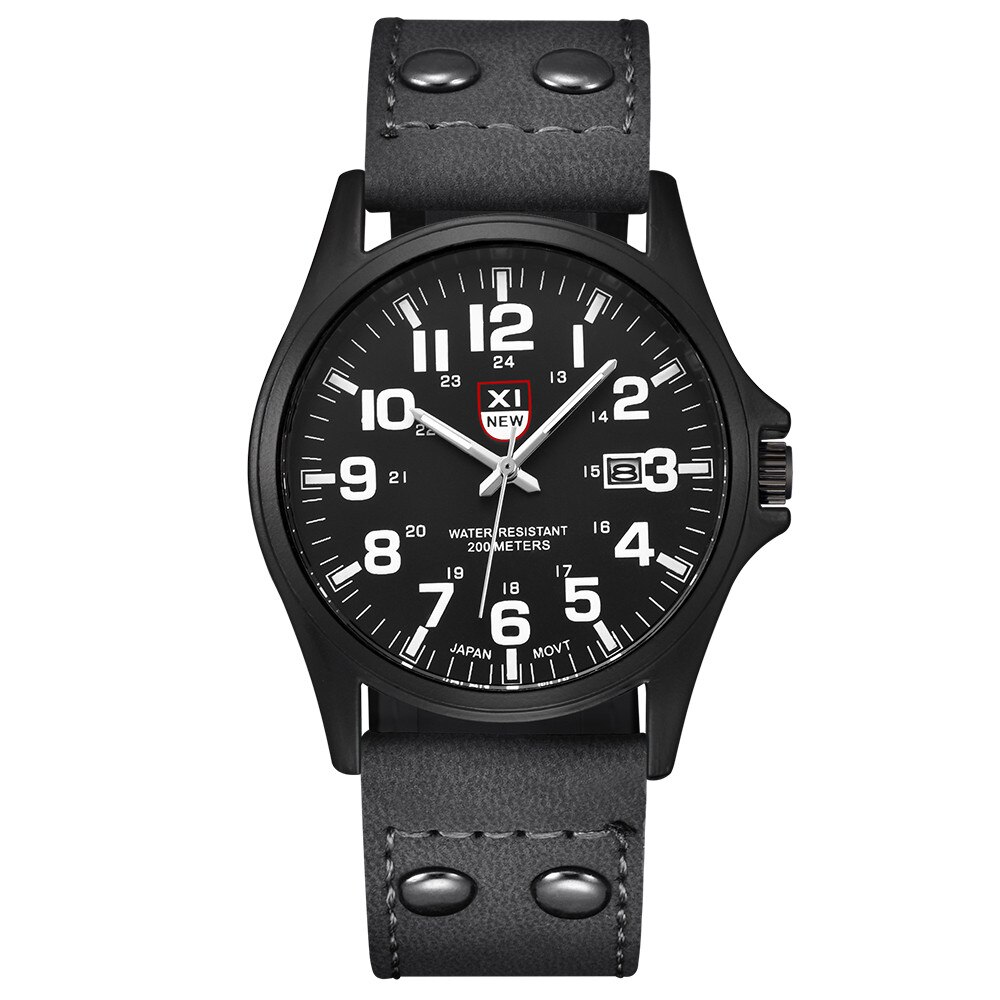 Xinew Men Watch Leather Strap Band Date Quartz Wrist Watch Round Dial For Men Roman Men's Watches Outdoor Clock: T